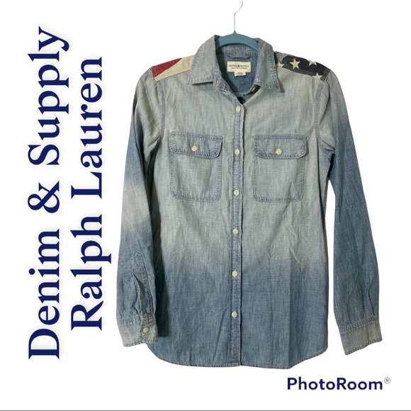 Denim & Supply Ralph Lauren Women Denim Long Sleeve Button-Down Flag Shirt XS. - Picture 5 of 8